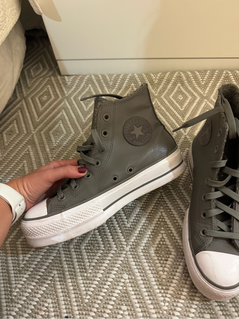 Converse High Top Leather Sneakers - Olive Green